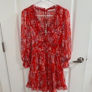 Chic Long Sleeve Floral Dress in Vibrant Red